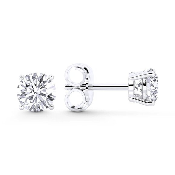 1.00ct Lab Grown Diamond Round Brilliant 4-Prong Stud Earrings in 14k White Gold - Picture 2 of 6